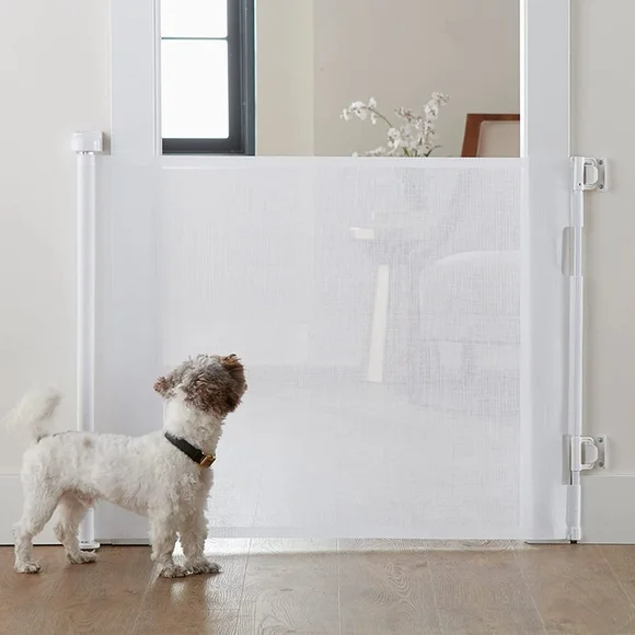 Retractable Baby Gates 33" X 55" for Stairs, Pets White Mesh Expandable … - Picture 5 of 14